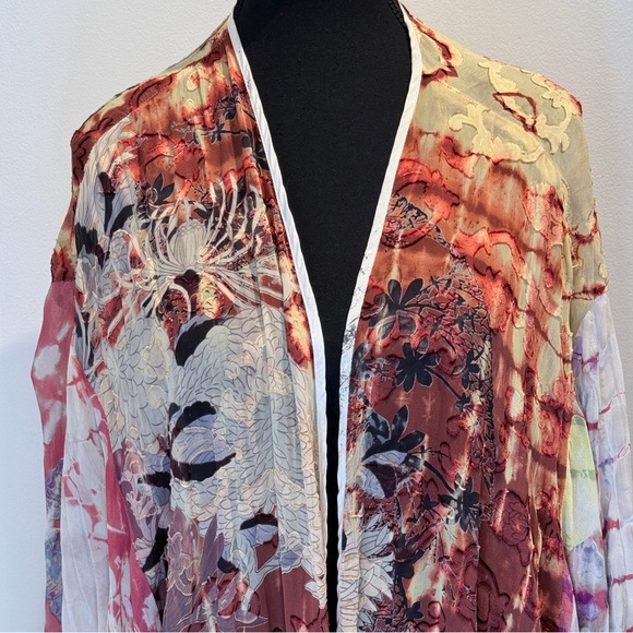 Citron 100% Silk Kimono Duster XL Oversized Tie Dye Floral Sheer USA Made Luxe - Picture 3 of 8